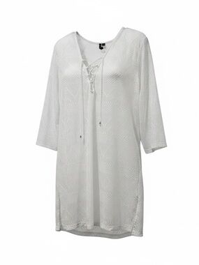 Portocruz Lace Tunic 1X White Boho Cover Up Sheer Crochet Beach Top Plus Size